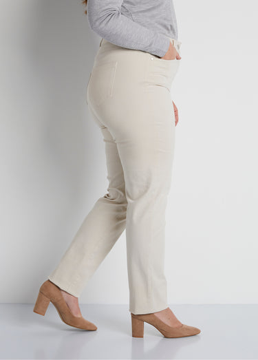 Pantalon droit 5 poches coton stretch Beige