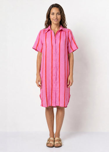 Robe chemise courte à rayures vives Rose/Rouge