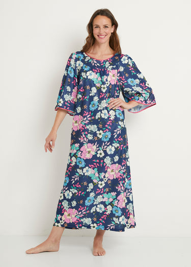 Robe d'intérieur satinée antistatique Imprime Marine
