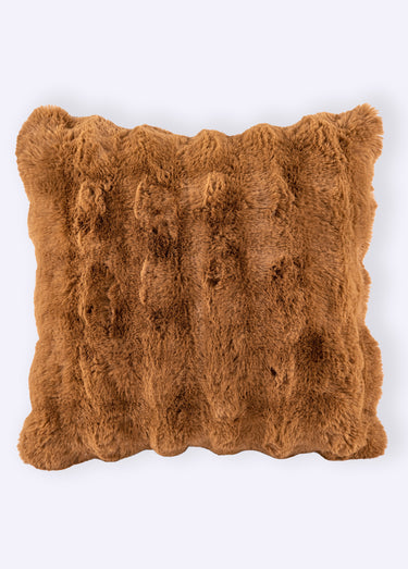 Coussin déco cotelé fausse fourrure Marron