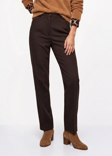 Pantalon taille semi-élastiquée droit Marron