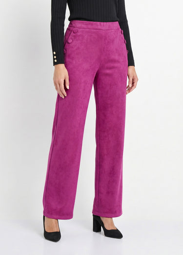 Pantalon droit ceinture élastiquée tissu suédé Cassis
