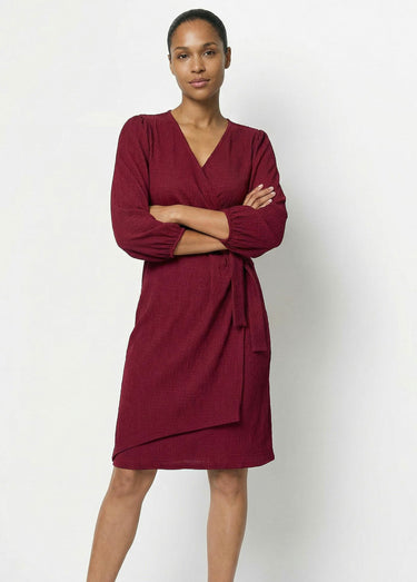 Robe portefeuille en maille gaufrée Bordeaux