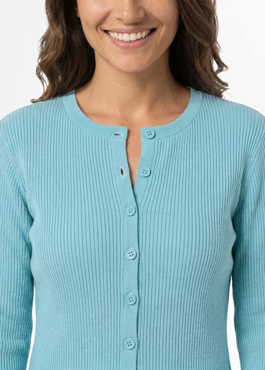 Cardigan boutonné maille côtelée unie Aqua