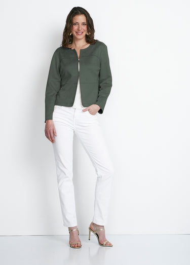 Veste sans col en tissu suédé Kaki Fonce