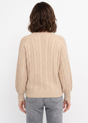 Pull doux maille irisée torsadée ajourée laine Beige