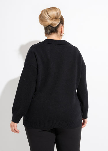 Pull en maille col polo, coupe confort Noir