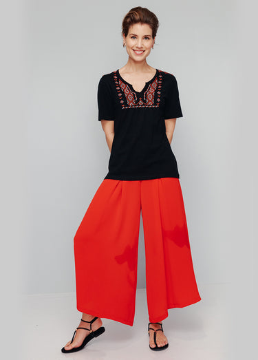 T-shirt long manches courtes brodé Noir