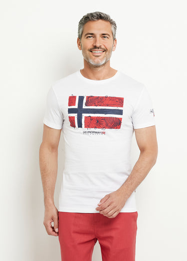 T-shirt col rond drapeau exotique Blanc