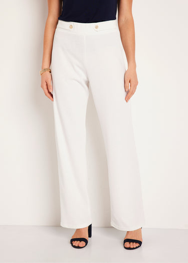 Pantalon large uni taille semi élastiquée Blanc