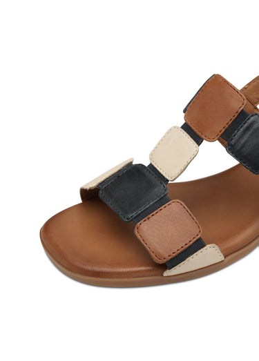 Sandales en cuir élastiquées à talon Marron