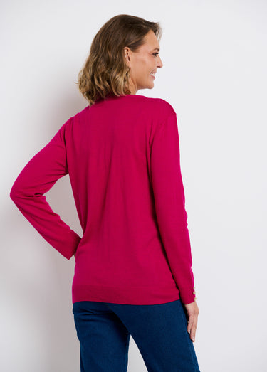 Gilet fin col V boutonné jersey uni avec laine mérinos Cassis