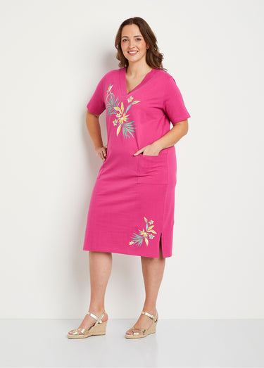 Robe de plage courte coton Fuchsia