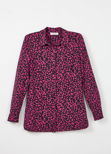 Chemisier maille chaude imprimé peau de bête Noir/Fuchsia