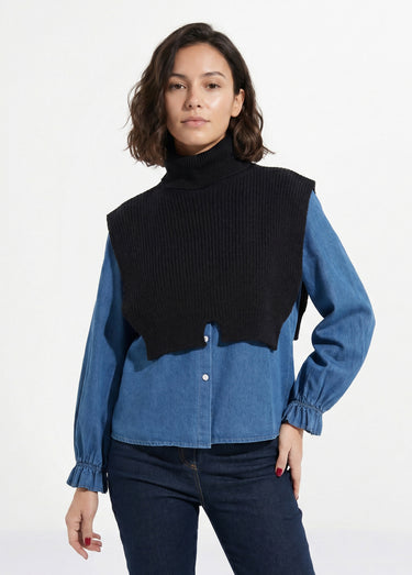 Plastron chaud col roulé en maille Noir