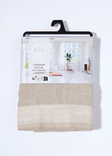 Rideau 1 panneau ruflettes, façon lin Beige