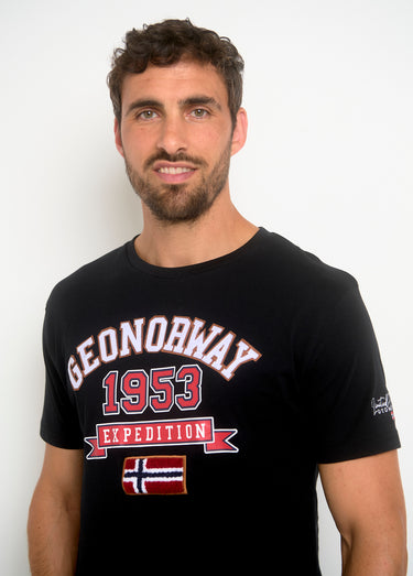 T-shirt inscriptions vintage col rond Noir