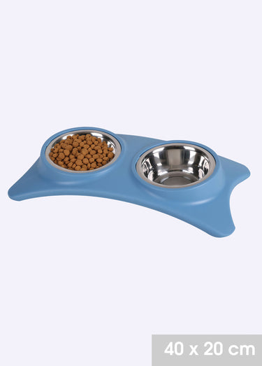 Gamelle double en inox pour chien Bleu