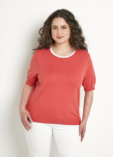 Pull doux manches courtes col rond Coquelicot