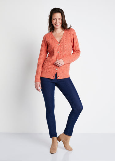 Gilet court boutonné col V maille torsades Tomette