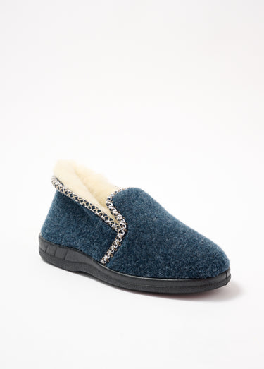 Chaussons montants chauds fourrés laine Marine