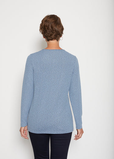 T-shirt chiné rayé col fantaisie Bleu