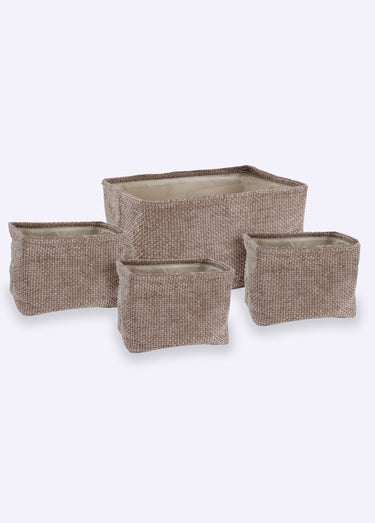 Set 4 paniers de rangement en tissu Taupe