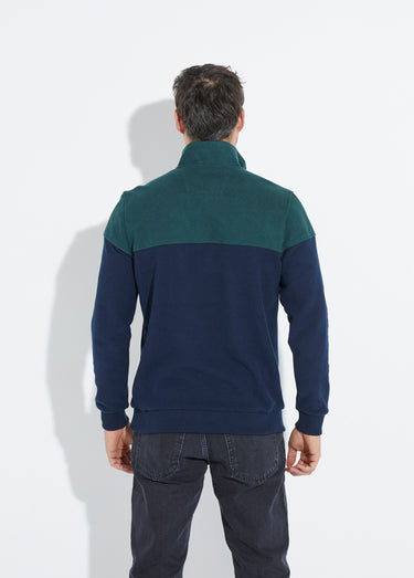 Pull bicolore doux, col montant 1/2 zip Vert
