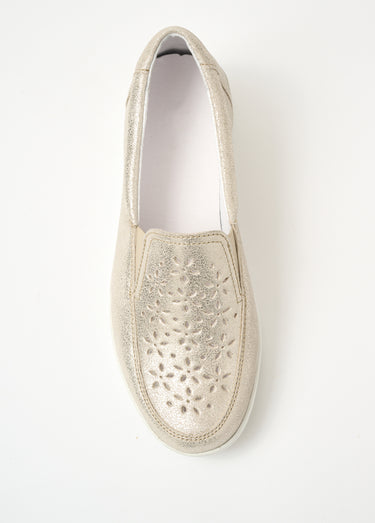 Mocassins grande largeur cuir brillant Dore