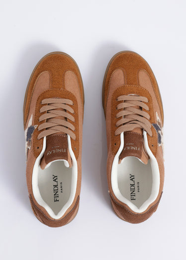 Sneakers en suédine détail fourrure Camel