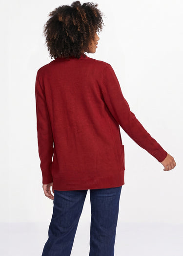 Gilet boutonné mi long col tailleur Bordeaux