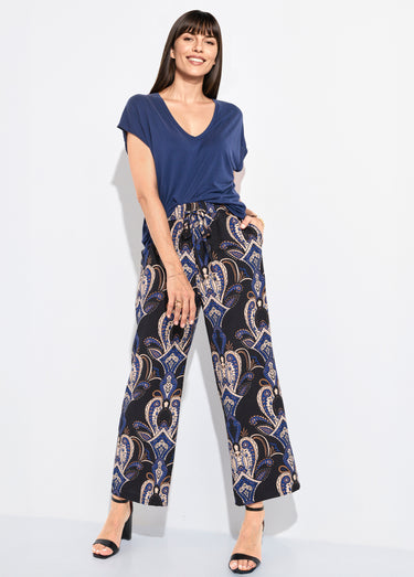 T-shirt fluide manches courtes porté loose Marine