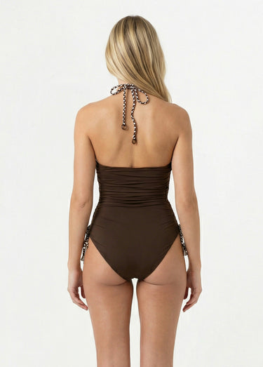 Maillot de bain 1 pièce plissé fantaisie Marron