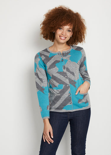 Veste boutonnée jacquard graphique Gris/Vert