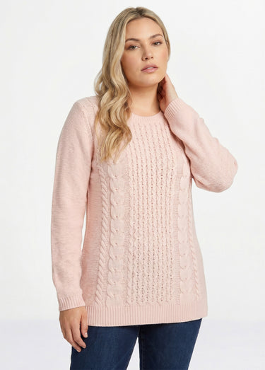 Pull-tunique jersey envers et torsades Rose