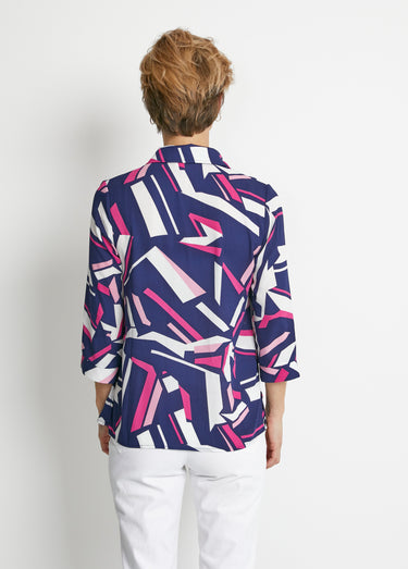 Chemisier droit graphique manches 3/4 Marine/Fuchsia