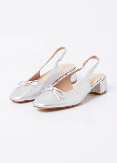 Ballerines slingback, petit talon enrobé Argente