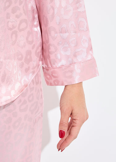 Pyjama long en satin motif léopard Rose Fonce