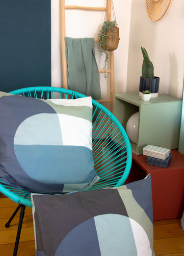 Parure housse de couette coton, geometric Bleu/jaune/vert