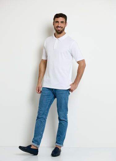 Polo manches courtes col pointe Blanc