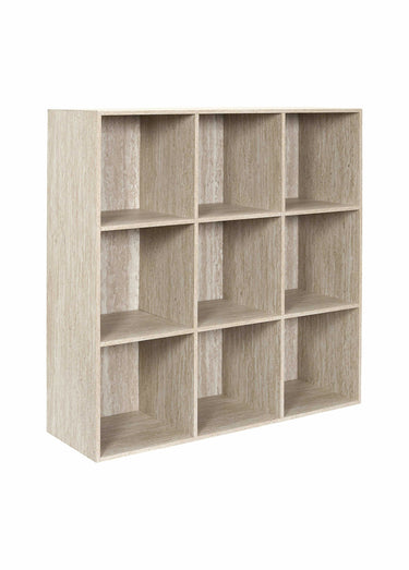 Meuble rangement 9 cases, effet pierre Blanc/Beige