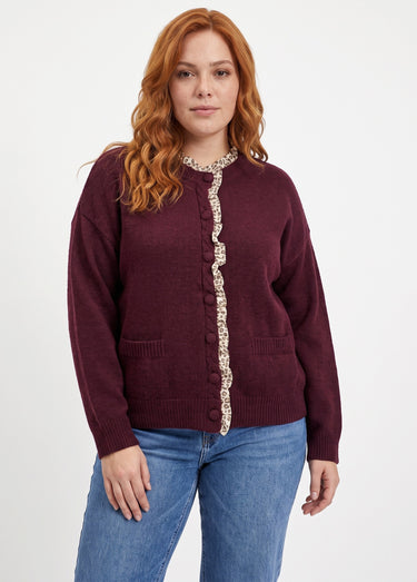 Gilet maille et détails plissés animalier Bordeaux