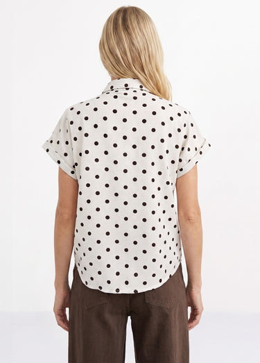 Chemisier motif gros pois manches kimono Écru/chocolat