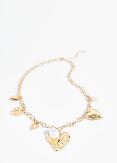 Collier breloques cœurs acier inoxydable Dore