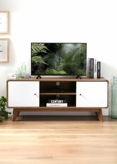 ALBURA Meuble TV constrasté décor bois Bois Fonce
