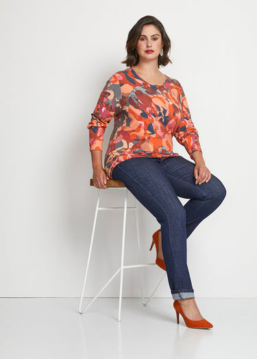 T-shirt manches longues imprimé Cassis/Gris