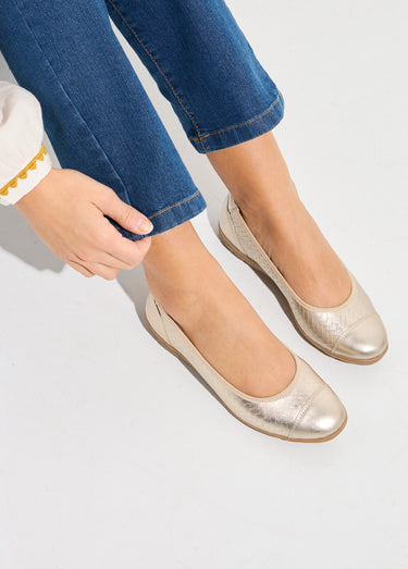 Ballerine cuir imprimé effet tressé largeur confort Dore