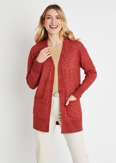 Gilet chiné long bord à bord avec laine Brique