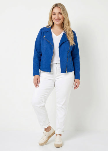 Veste de motard zippée en suédine Bleu Vif