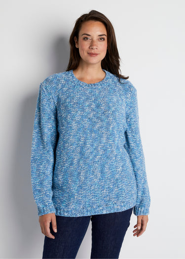 Pull mouliné col rond avec laine et alpaga Bleu / Écru